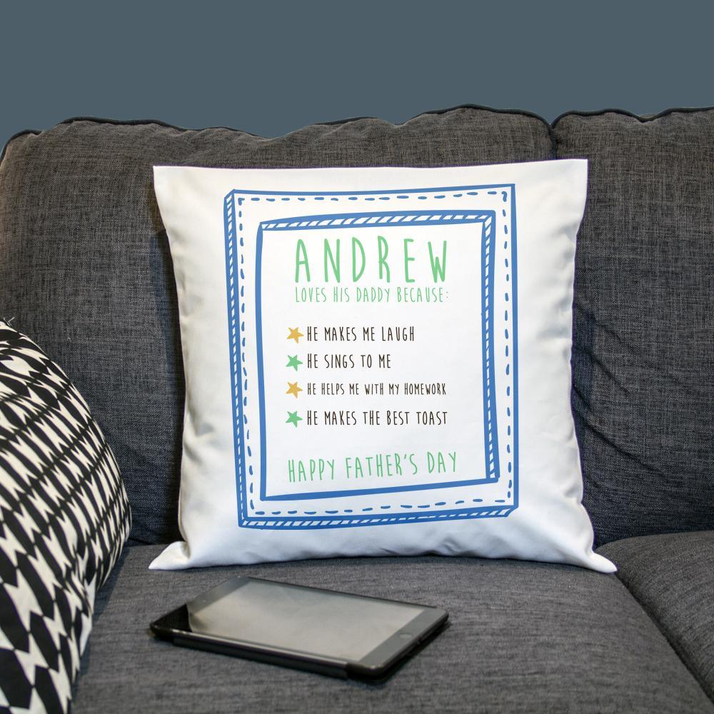 I LOVE DADDY BECAUSE... PERSONALISED CUSHION COVER - Lantern Space