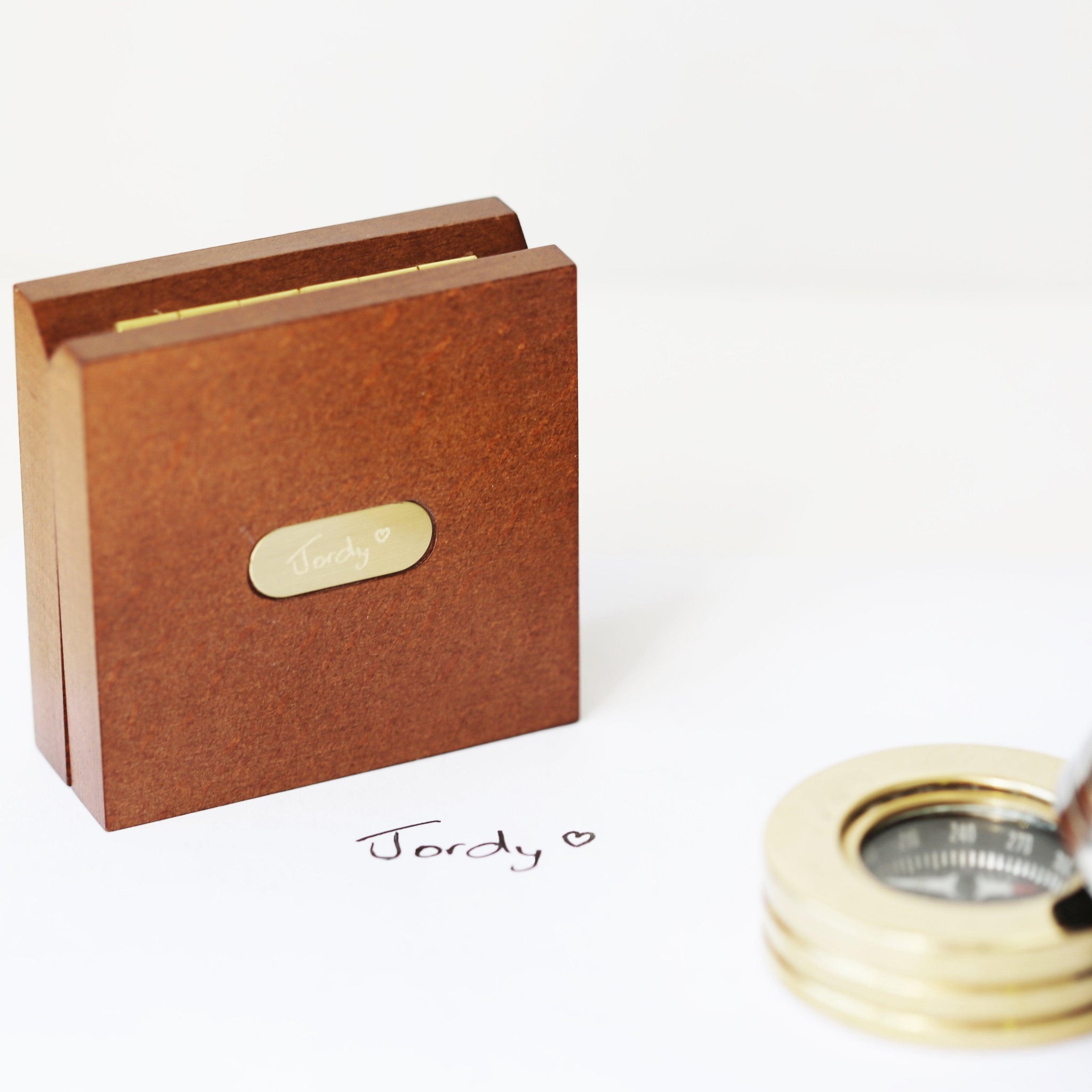 Own Handwriting Compass Personalised with Timber Box - Lantern Space