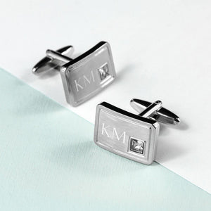 Personalised Brushed Silver Cufflinks with crystal - Lantern Space