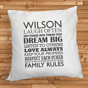 PERSONALISED FAMILY RULES CUSHION COVER - Lantern Space