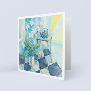 Still Life with orchids and a teapot artist greeting card - Lantern Space